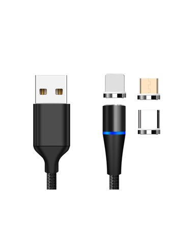CABLU DATE INCARCARE 3IN1 FAST CHARGE 3.0 USB LA MICRO USB/TYPE-C/LIGHTNING 1.5M 3A NEGRU