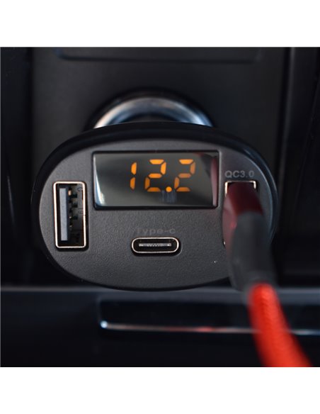 INCARCATOR AUTO 1xUSB QC3.0 + 1xUSB 2.4A + 1xUSB Type-C CU AFISAJ TENSIUNE/PUTERE LED