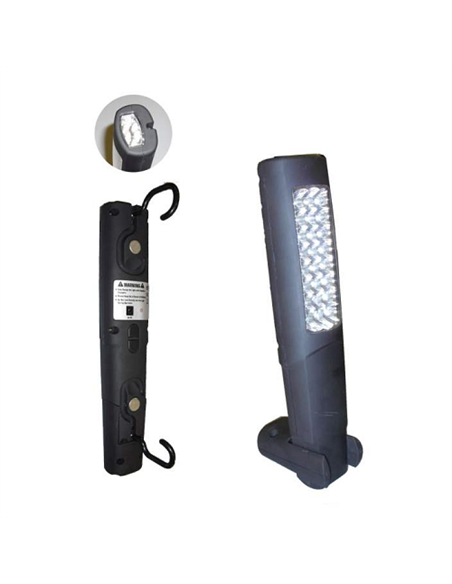 LAMPA DE LUCRU PORTABILA 24+6 LEDURI DUBLU MAGNETICA. SUPORT SI BAZA METALICA JBM