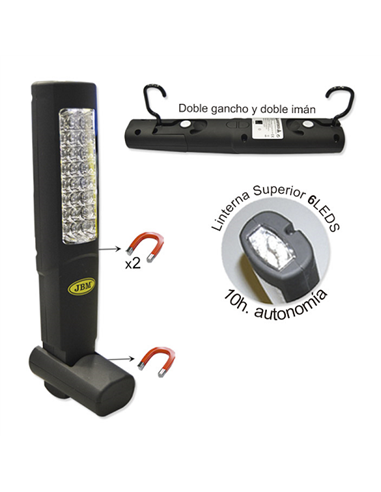 LAMPA DE LUCRU PORTABILA 24+6 LEDURI DUBLU MAGNETICA. SUPORT SI BAZA METALICA JBM