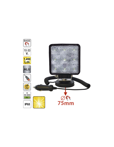 PROIECTOR DE LUCRU CU LED. PATRAT. LUMINA DIFUZA. BAZA MAGNETICA JBM