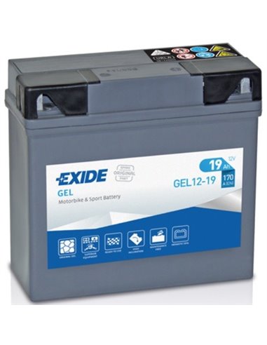 EXIDE GEL 12-19 moto START-STOP 12V 19Ah 170A - Borna Normala (dreapta +)
