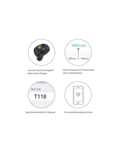 INCARCATOR AUTO 1XUSB QC3.0 SI 1XUSB 2.4A CU BLUETOOTH SI MODULATOR FM