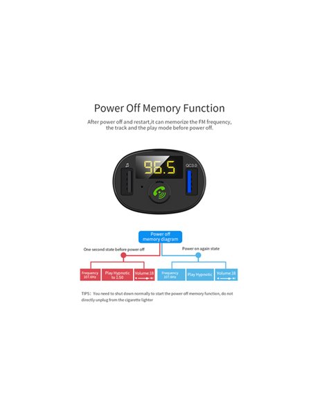 INCARCATOR AUTO 1XUSB QC3.0 SI 1XUSB 2.4A CU BLUETOOTH SI MODULATOR FM