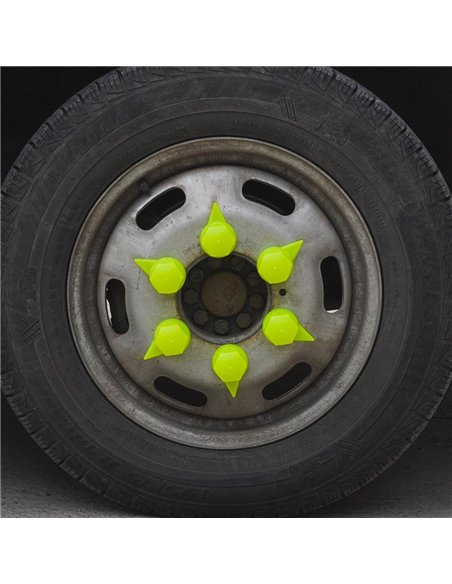SET 10 BUCATI CAPAC PLASTIC PENTRU PREZON ROATA CU INDICATOR 33' NEON GALBEN 41 MM