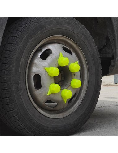 SET 10 BUCATI CAPAC PLASTIC PENTRU PREZON ROATA CU INDICATOR 33' NEON GALBEN 41 MM