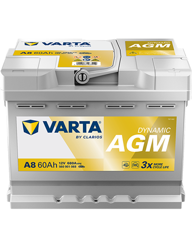 VARTA DYNAMIC AGM START-STOP A8 12V 60Ah 680A - Borna Normala (dreapta +)