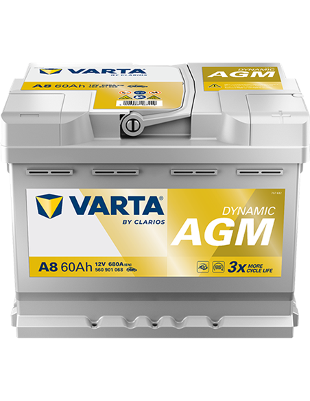 VARTA DYNAMIC AGM START-STOP A8 12V 60Ah 680A - Borna Normala (dreapta +)
