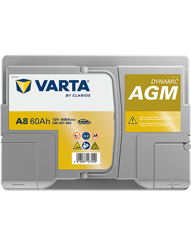 VARTA DYNAMIC AGM START-STOP A8 12V 60Ah 680A - Borna Normala (dreapta +)
