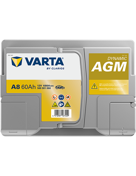 VARTA DYNAMIC AGM START-STOP A8 12V 60Ah 680A - Borna Normala (dreapta +)