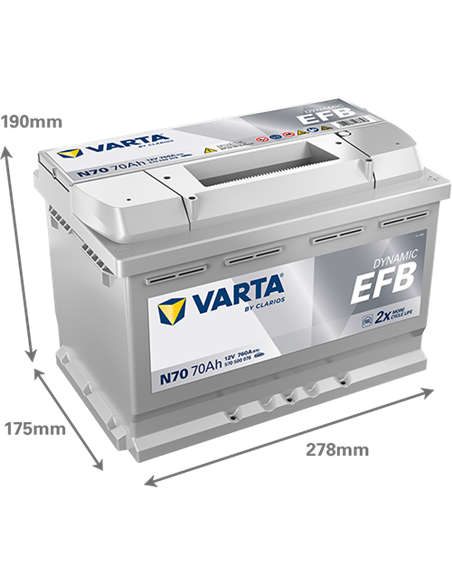 VARTA DYNAMIC EFB N70 12V 70Ah 760A - Borna Normala (dreapta +)