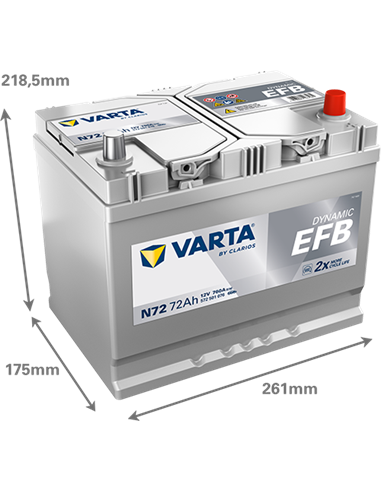VARTA DYNAMIC EFB N72 12V 72Ah 760A - Borna Normala (dreapta +)