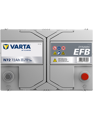 VARTA DYNAMIC EFB N72 12V 72Ah 760A - Borna Normala (dreapta +)