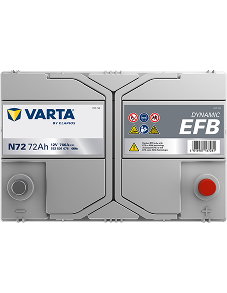 VARTA DYNAMIC EFB N72 12V 72Ah 760A - Borna Normala (dreapta +)