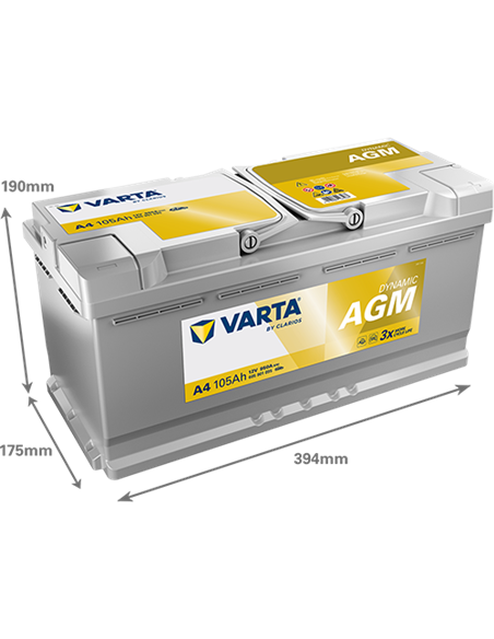 VARTA DYNAMIC AGM START-STOP A4 12V 105Ah 950A - Borna Normala (dreapta +)