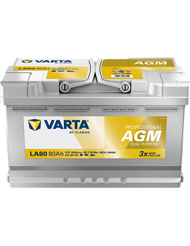 VARTA PROFESSIONAL AGM LA80 12V 80Ah 800A - Borna Normala (dreapta +)