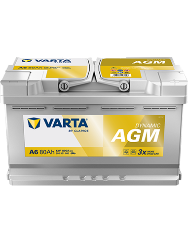 VARTA DYNAMIC AGM A6 12V 80Ah 800A - Borna Normala (dreapta +)
