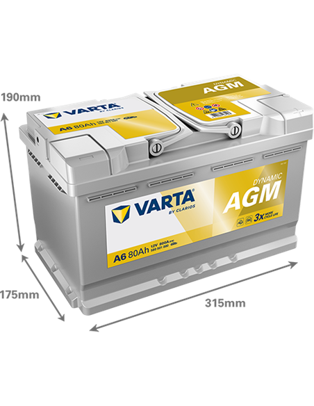 VARTA DYNAMIC AGM A6 12V 80Ah 800A - Borna Normala (dreapta +)